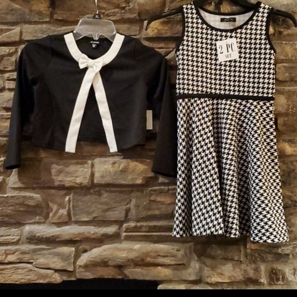 GIRLS BLACK AND WHITE HOUNDSTOOTH PAGEANT INTERVIEW DRESS SUIT NWT